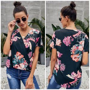 High-Low Floral Twist Front Top